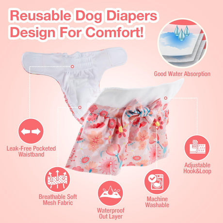 Pet Soft Pañales para perras – Paquete de 3 pañales lavables estilo