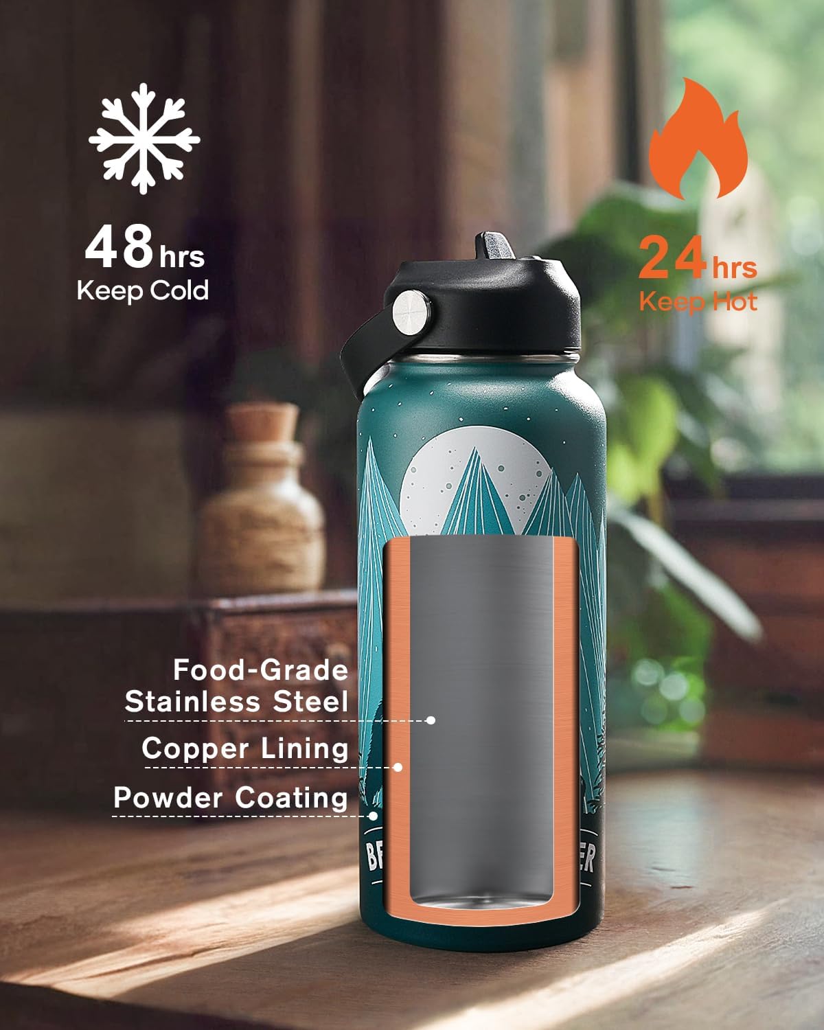 Botella de Agua 32oz BUZIO, Aislante, Con Pajilla, Modelo Bear Mama