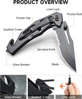 Cuchillo plegable con clip, EDC para senderismo, color negro
