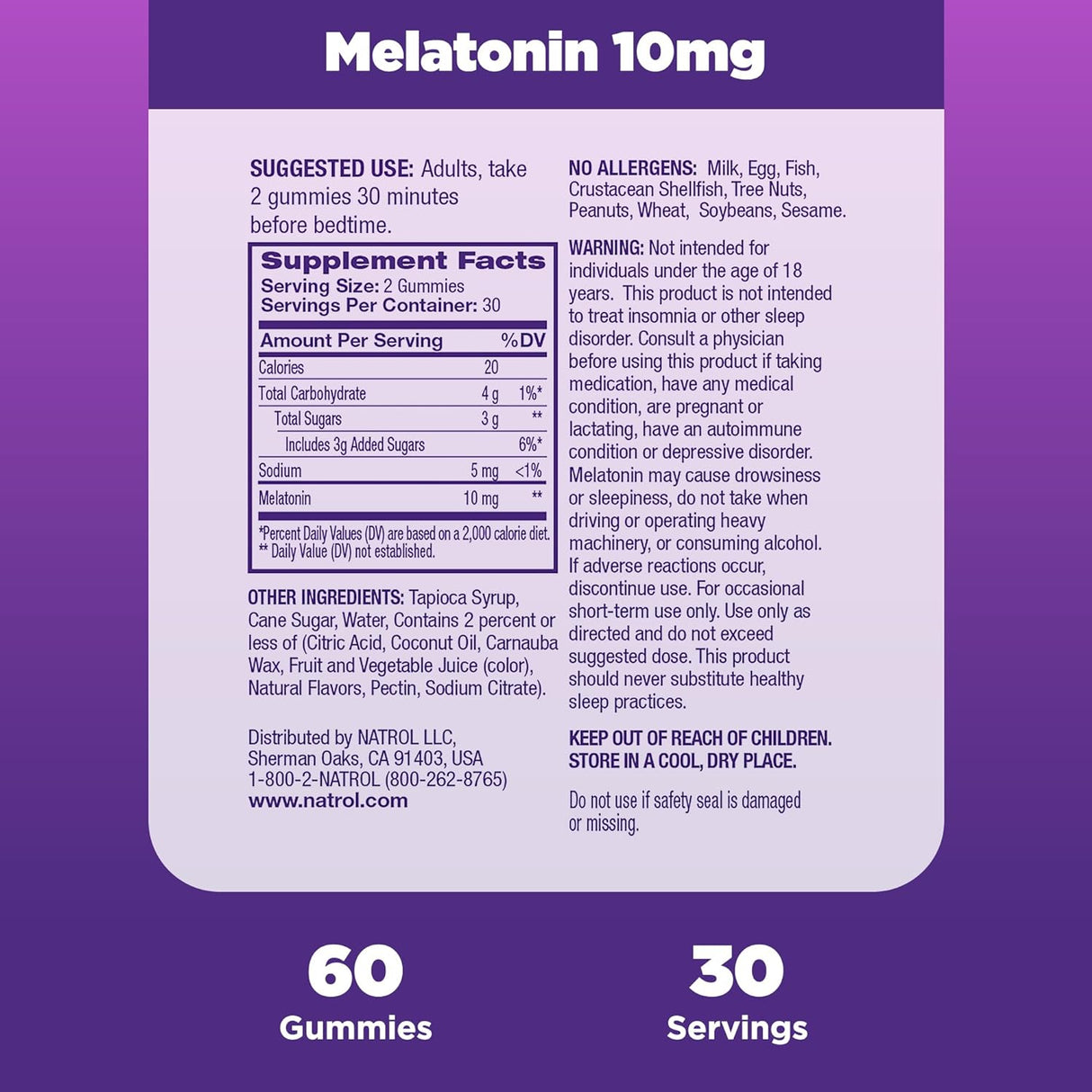 Suplemento dietético para dormir bien con 10mg, 60 gomitas