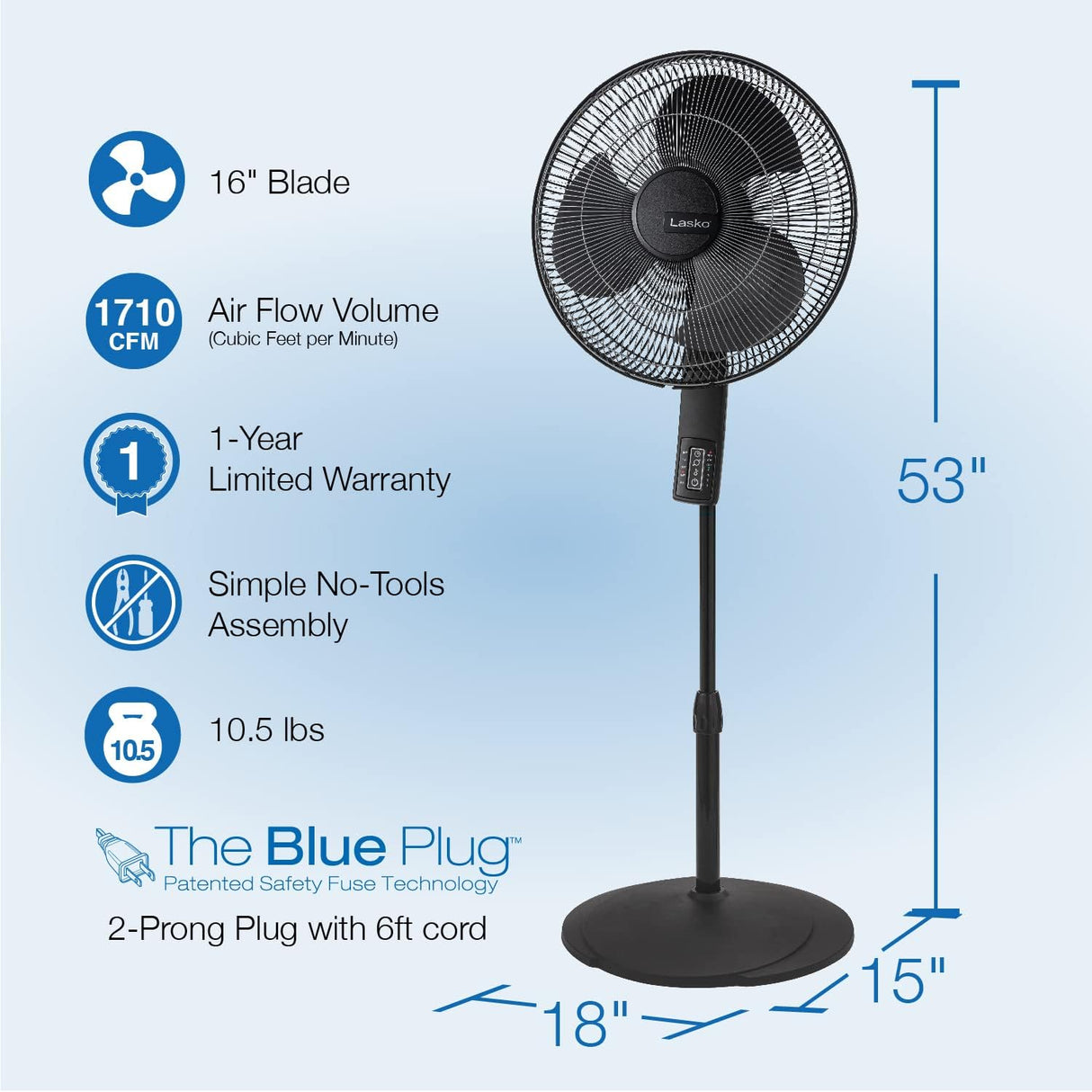 Ventilador de pedestal Lasko, oscilante, control remoto, S16612