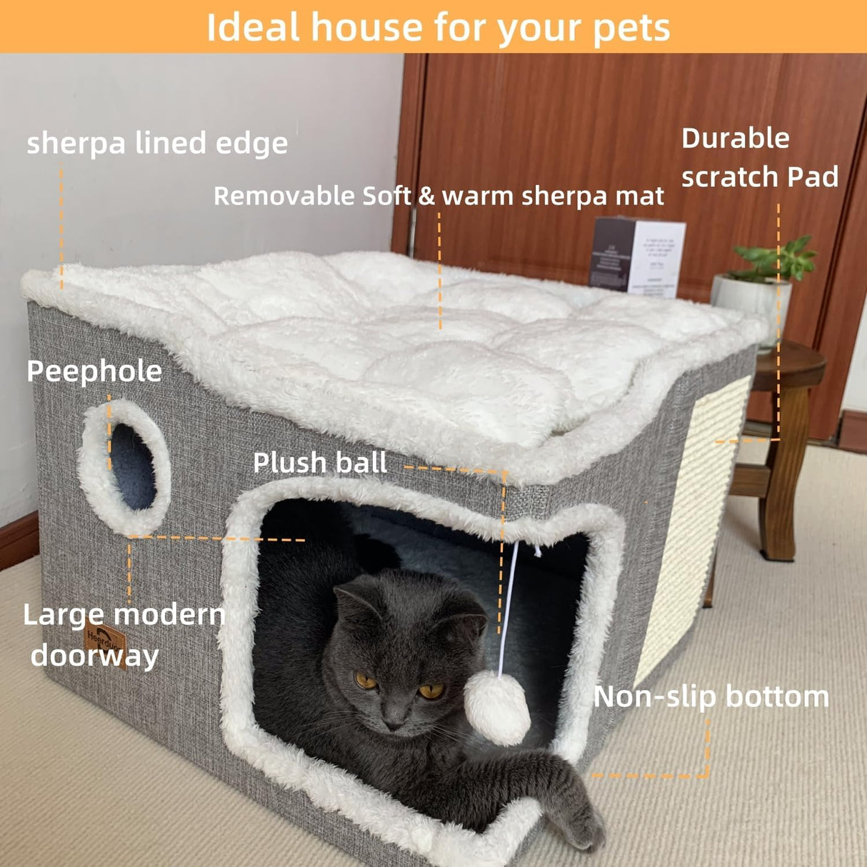 Cueva para Gatos, Marca Desconocida, con Alfombrilla Suave, Modelo 1