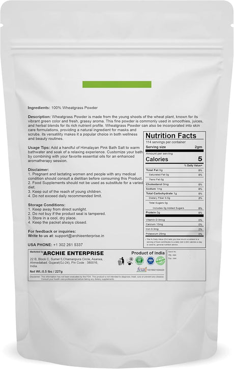 Polvo de trigo puro | Superalimento verde 0.5 lbs / 227 g