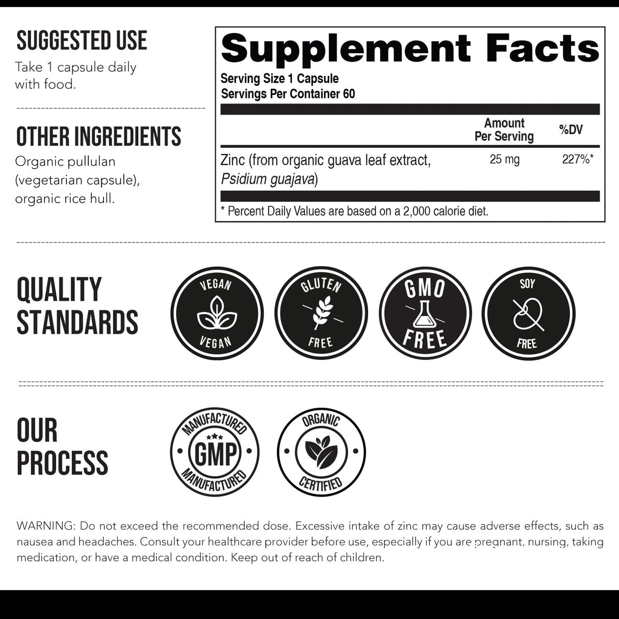 Zinc Orgánico 25mg | Suplemento Natural, Vegano, Antioxidante, 60 Servs