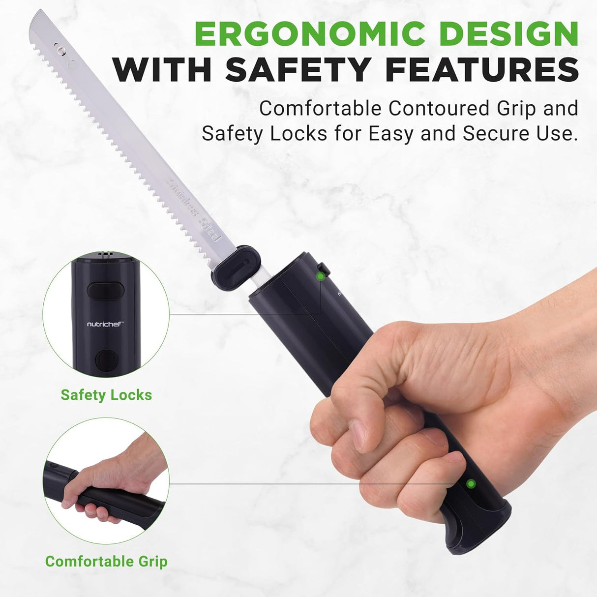Cuchillo eléctrico NutriChef inalámbrico con función de seguridad