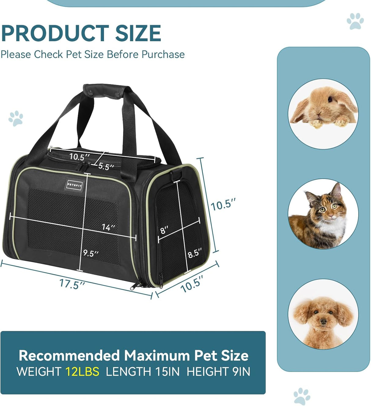 Transportador para perros con alfombrilla extensible Petsfit