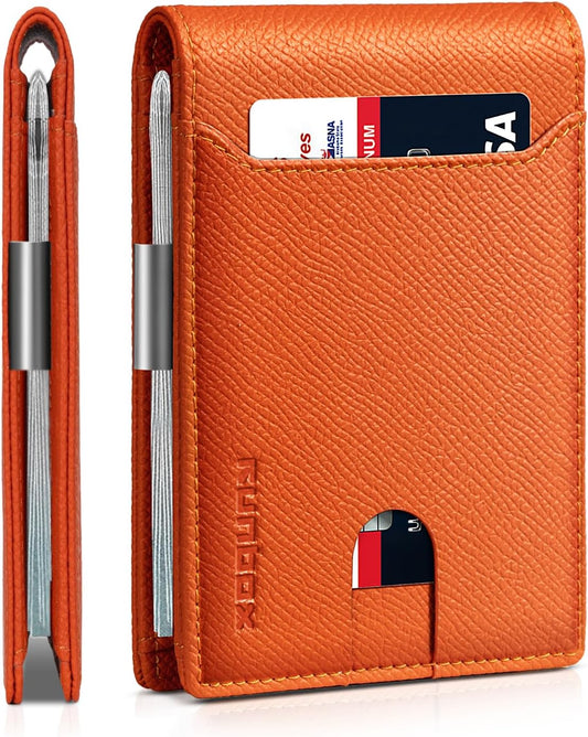 Billetera RUNBOX delgada con clip, bloqueo RFID, modelo bifold