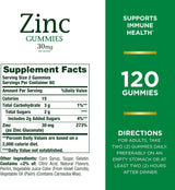 Suplemento Gomitas de zinc de apoyo inmunológico 30 mg 120un