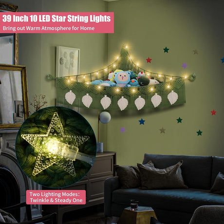 Hamaca para Peluches, Organizador Boho con Luz Estrella, 56