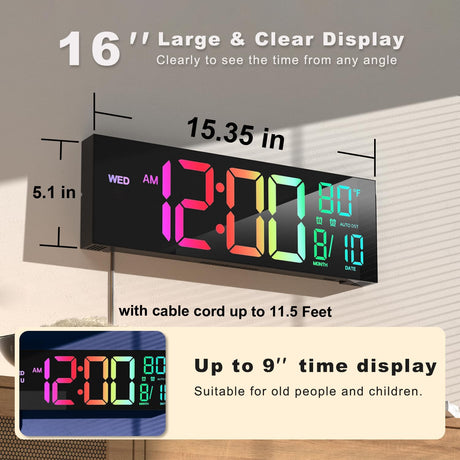 Reloj Digital Pared JALL 16, Temporizador, Control Remoto