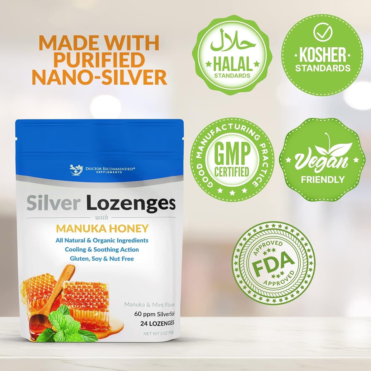 Suplementos Alimenticios Pastillas de plata con miel