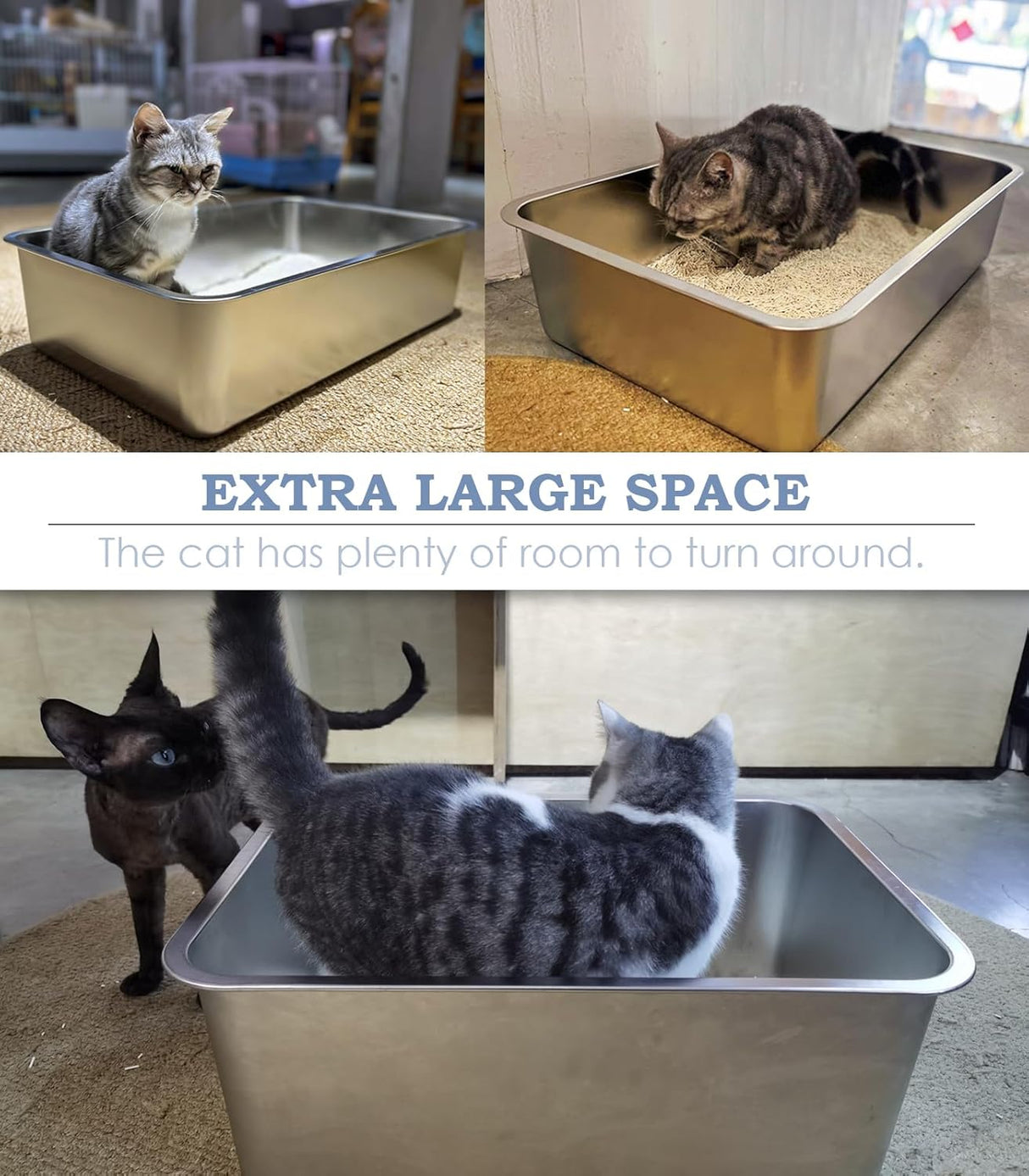 Caja de arena para gatos de acero inoxidable WENBOKMIN