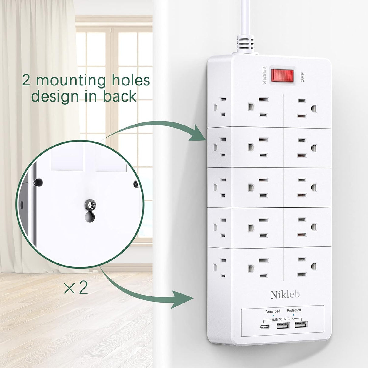 Protector de sobretensiones 23 en 1, cable de extensión de 6 pies