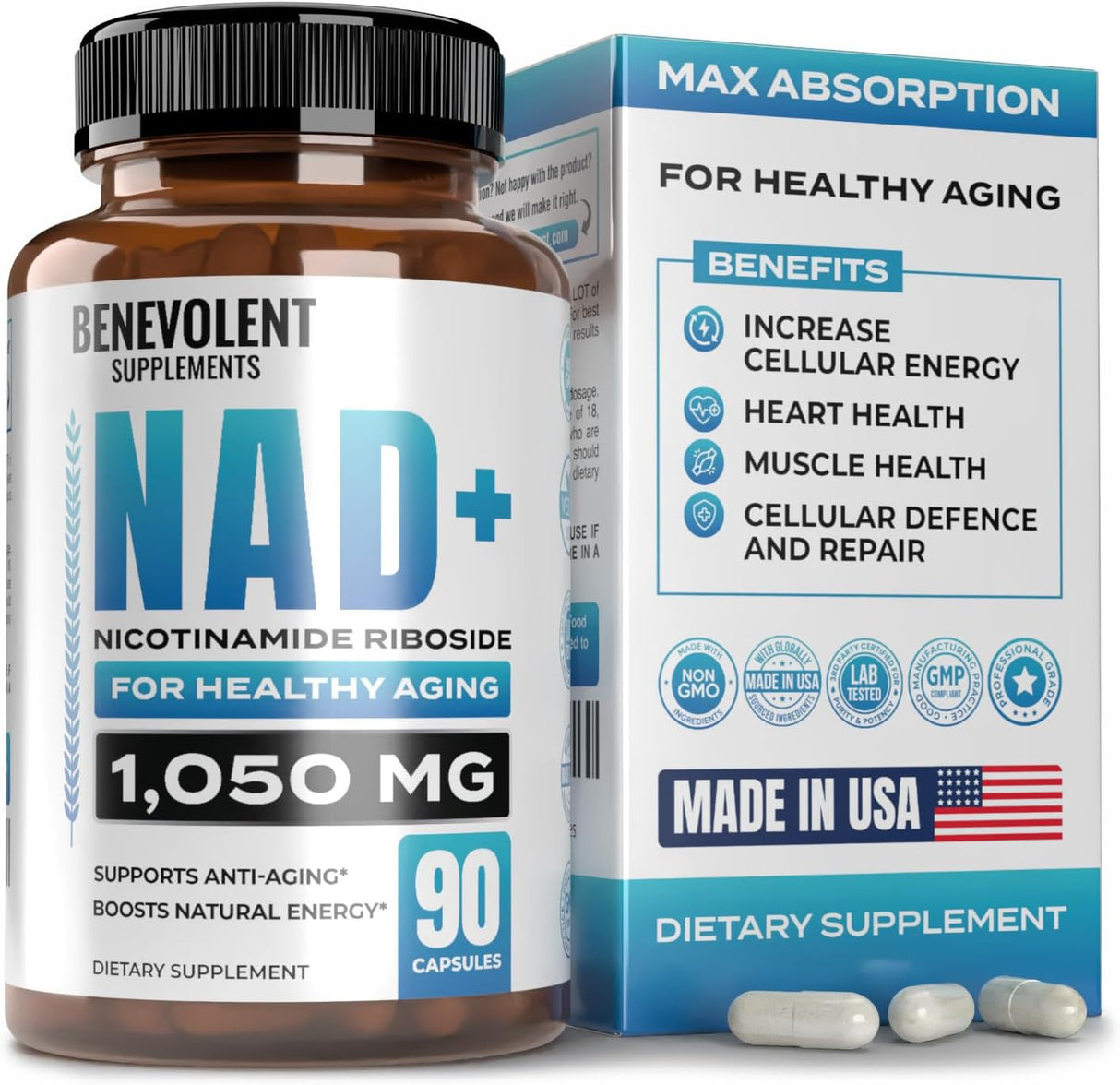 Suplemento NAD+ Benevolent 1050mg – Alta Absorción y Energía