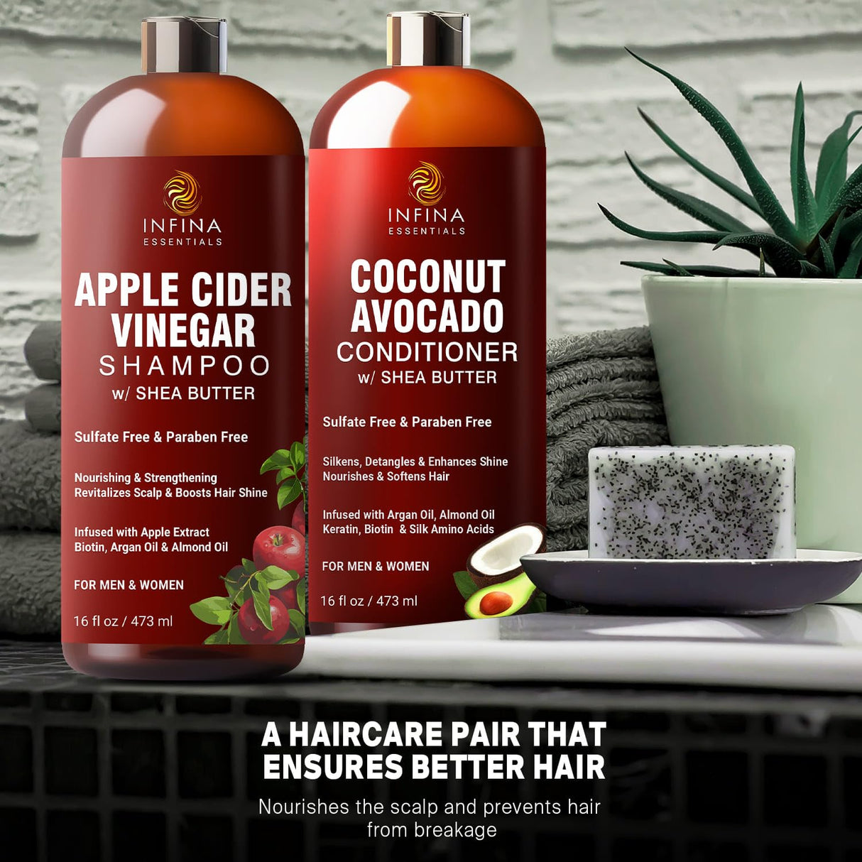 INFINA ESSENTIALS Juego de champú y acondicionador de vinagre