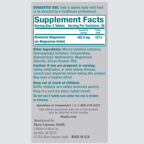 Suplemento de óxido  magnesio 483 mg 2pack x 120 tab