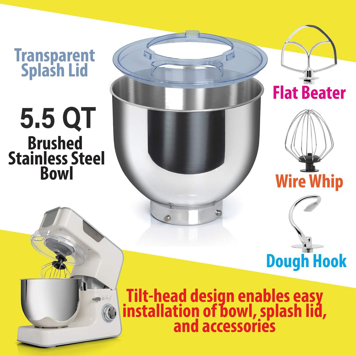 Mezcladora Deco Chef 5.5 QT, 550W, 8 Velocidades, Modelo 2023