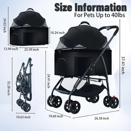 Carrito para Perros 3 en 1, Plegable, Soporta hasta 25kg
