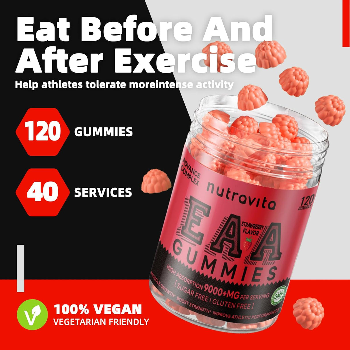 Gomas EAA 120 Gummies, 9000 mg Aminoácidos Esenciales, No GMO