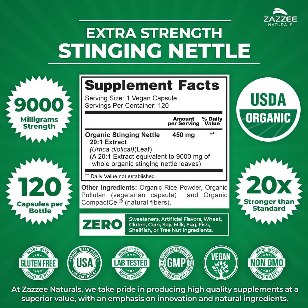 Extracto de Ortiga Zazzee 20:1, 9000 mg, 120 Cápsulas