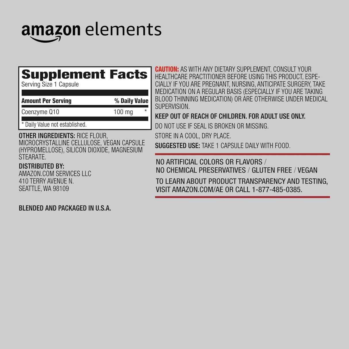 CoQ10 Vegano 100 mg Amazon Elements 2 Meses 60 Cápsulas