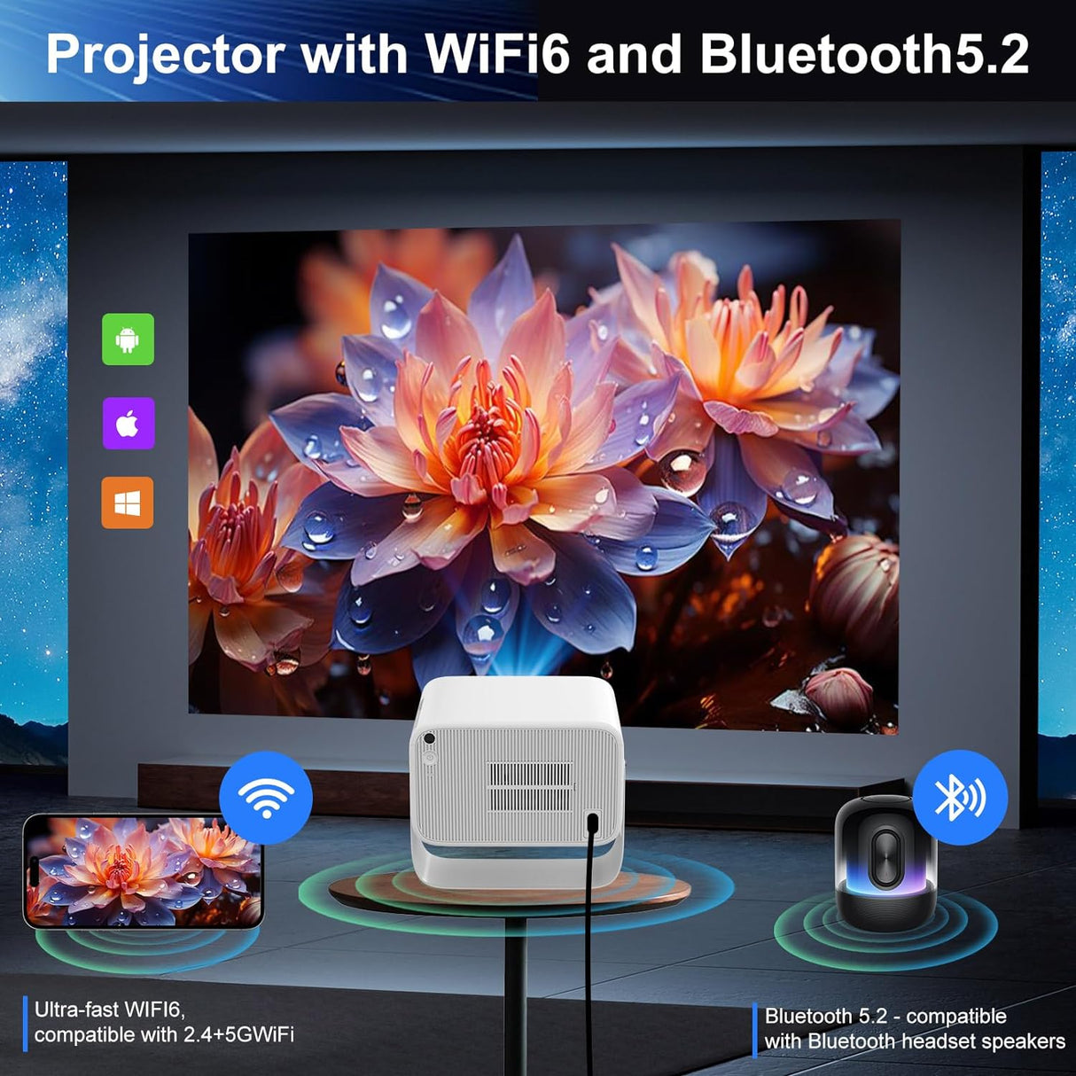Proyector inteligente 4K con Android 9.0 ‎K10-5 HIPPUS