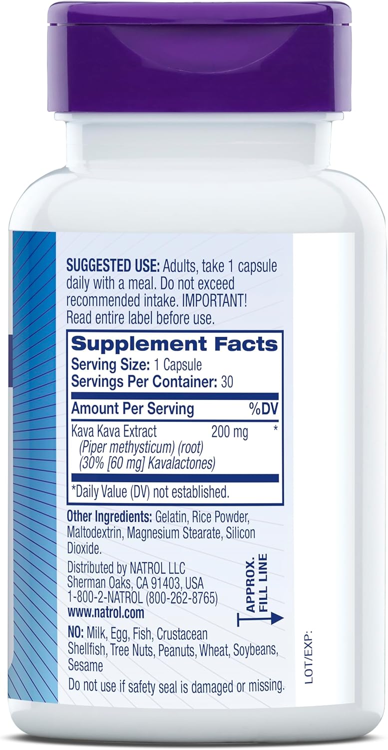 Suplemento Natrol Kava Kava 200mg, Relajación, 30 Cápsulas
