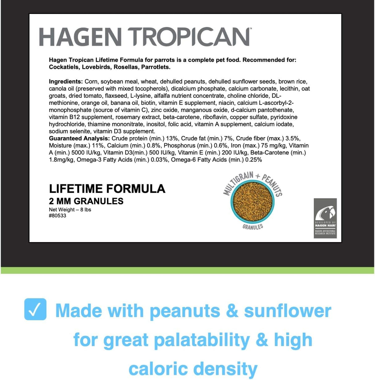 Hari Hagen Tropican Lifetime Formula Loro Food, 8 libras.