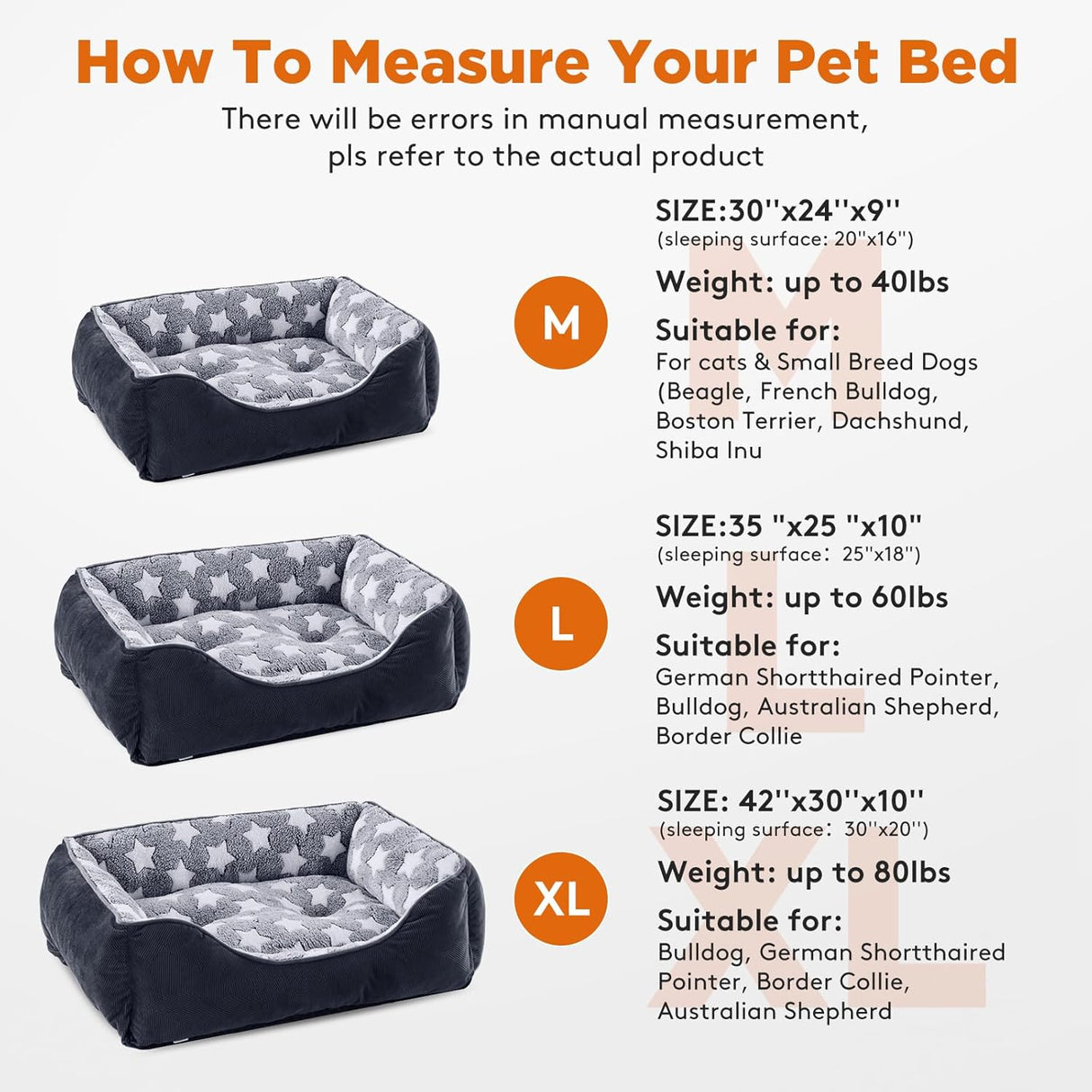 Cama ortopédica para perros grandes GASUR, suave y lavable, L
