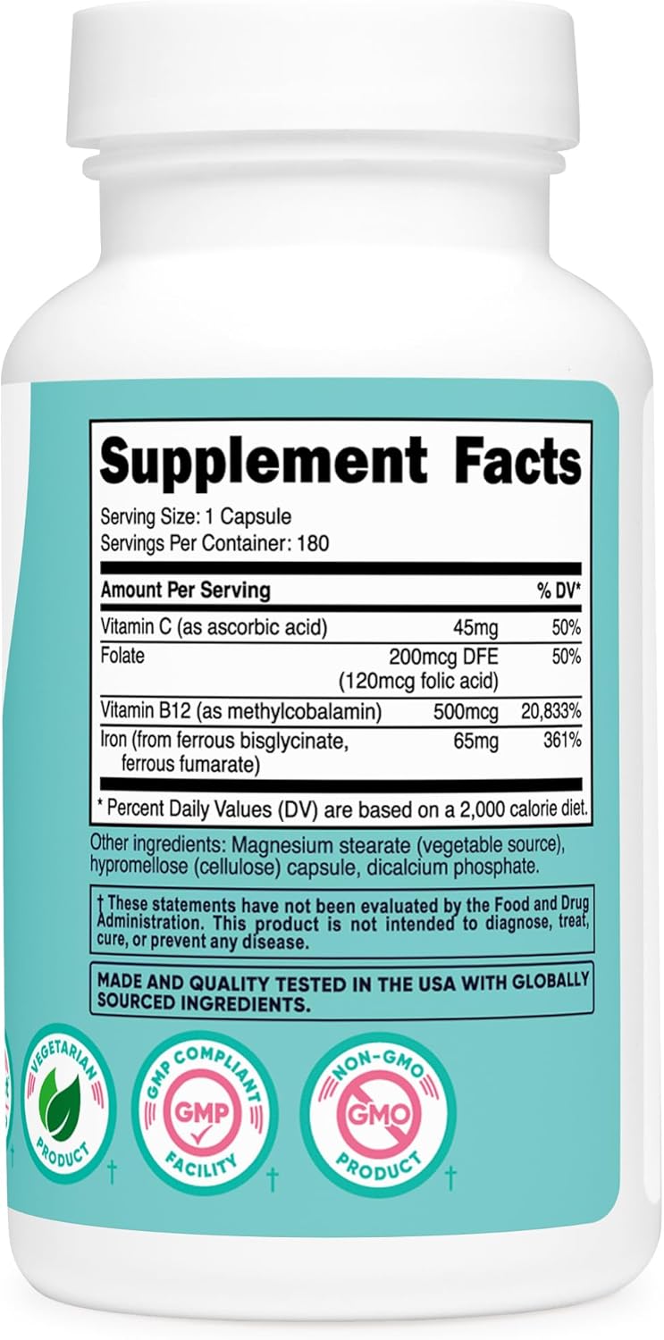 Suplemento Nutricost Hierro para mujeres de 65 mg, 180 cáp