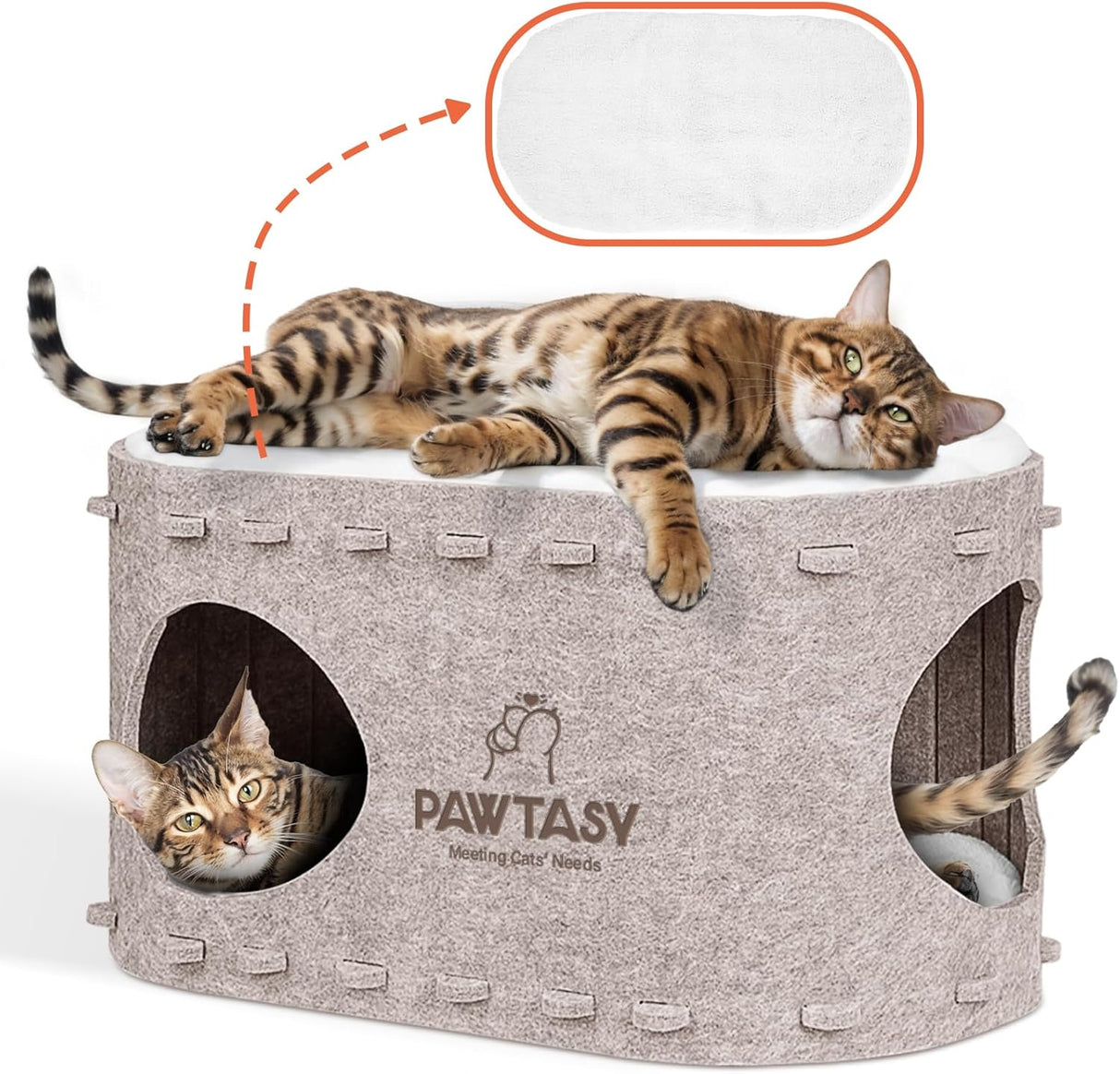 Cueva para gatos de felpa con almohadas lavables - Modelo: 22 lbs