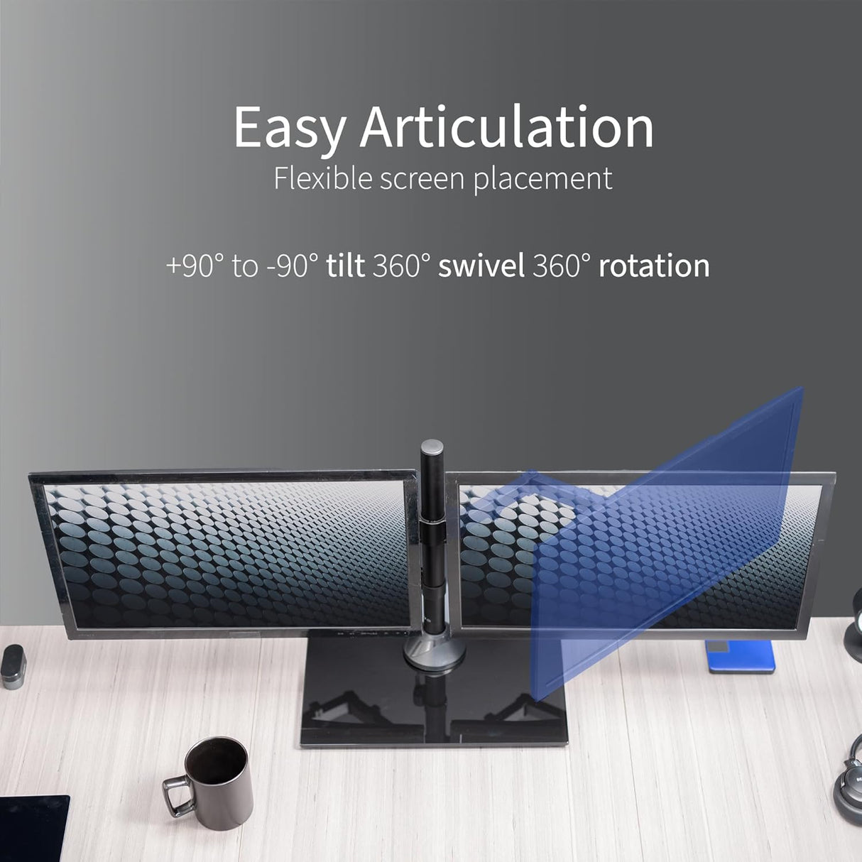 Soporte Doble para Monitores VIVO, Base de Vidrio, STAND-V002FG