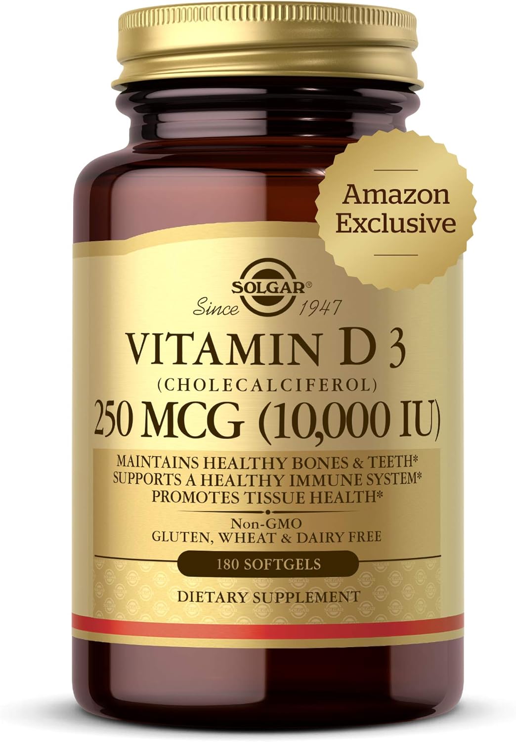 Solgar Vitamina D3 250 mcg 10,000 IU Suplemento 180 cápsulas