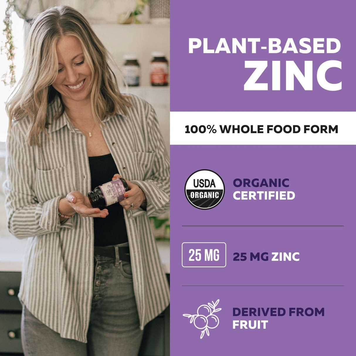 Zinc Orgánico 25mg | Suplemento Natural, Vegano, Antioxidante, 60 Servs