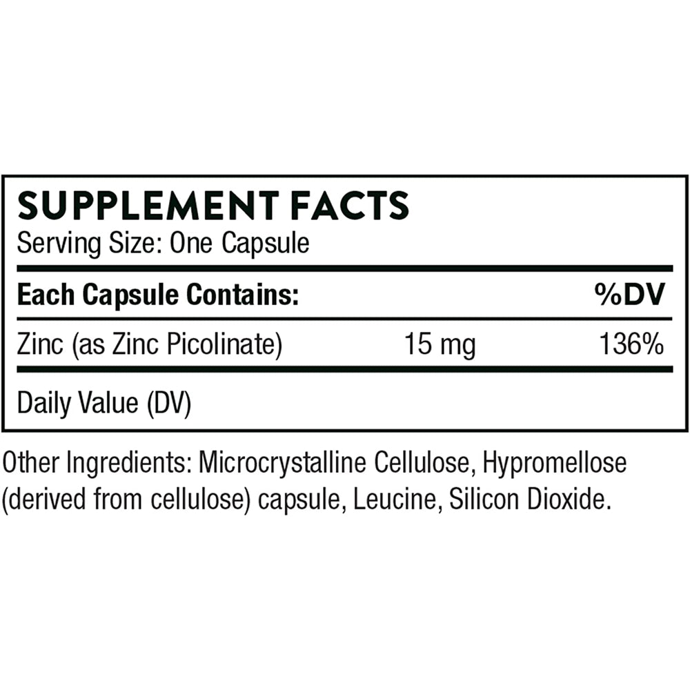 Suplementos Picolinato de zinc de 15 mg altamente absorbible