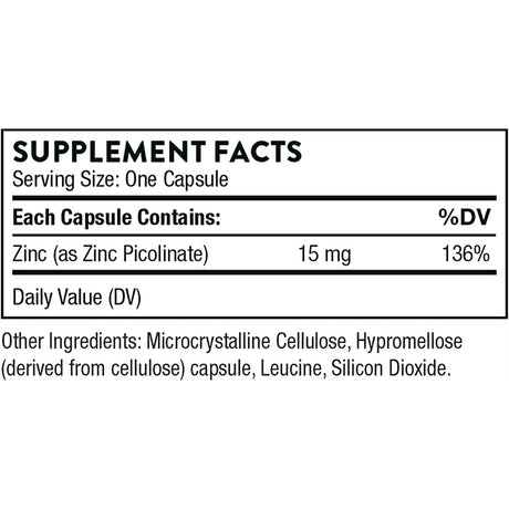 Suplementos Picolinato de zinc de 15 mg altamente absorbible