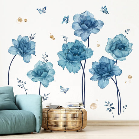 Pegatinas de Pared Florales Wondever, Piones y Mariposas, Modelo Floral