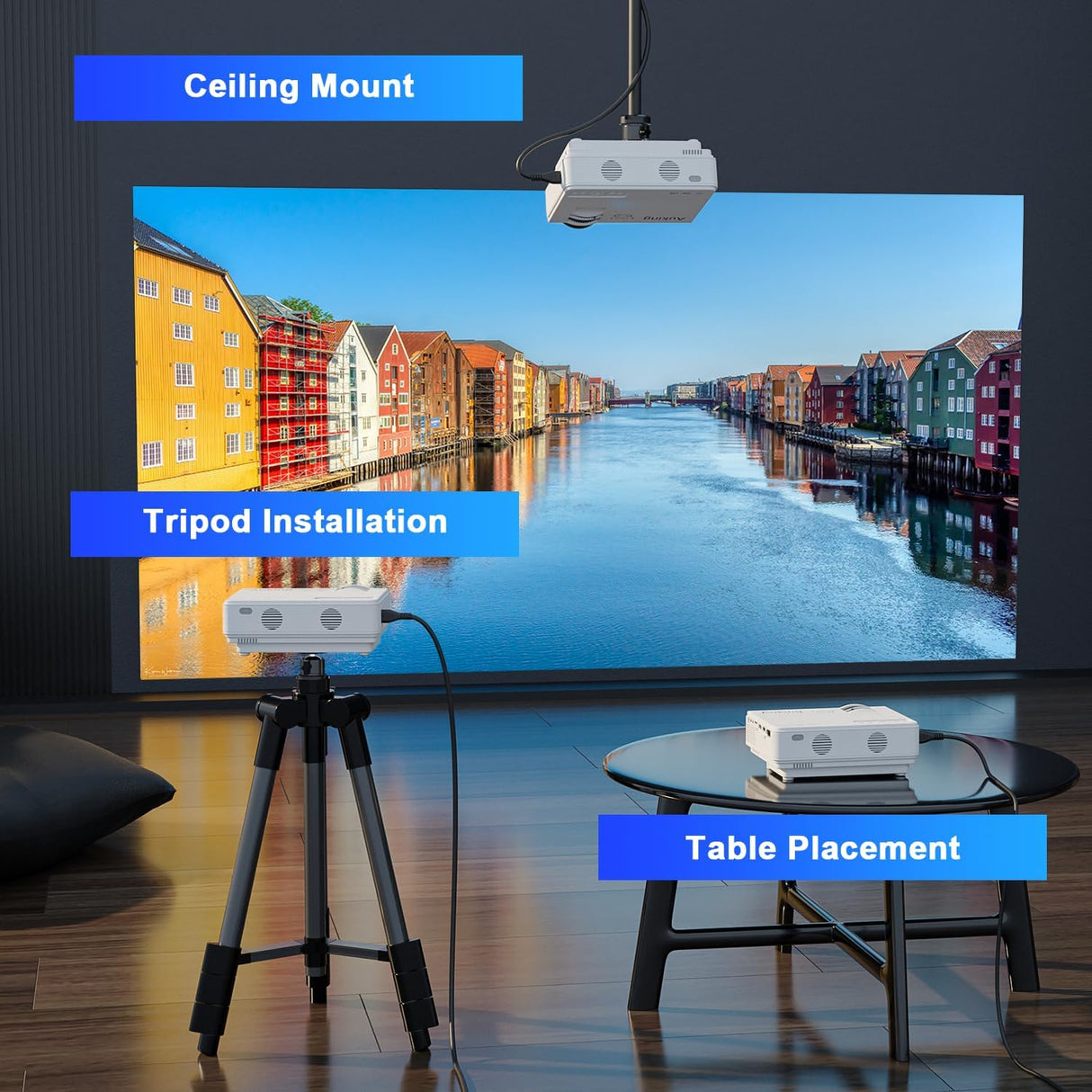 Proyector Mini AuKing Full HD 1080P, Compatible HDMI/USB