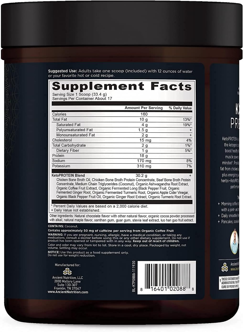 Proteínas Keto Chocolate, Ancient Nutrition, 1