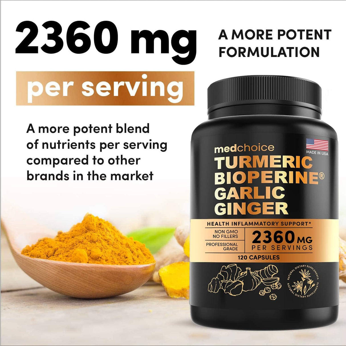Suplementos Alimenticios de cúrcuma 4 en 1 con bioperina