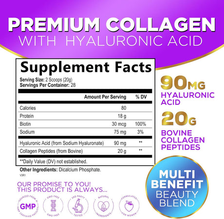 Polvo de péptidos de colágeno con ácido hialurónico y biotina
