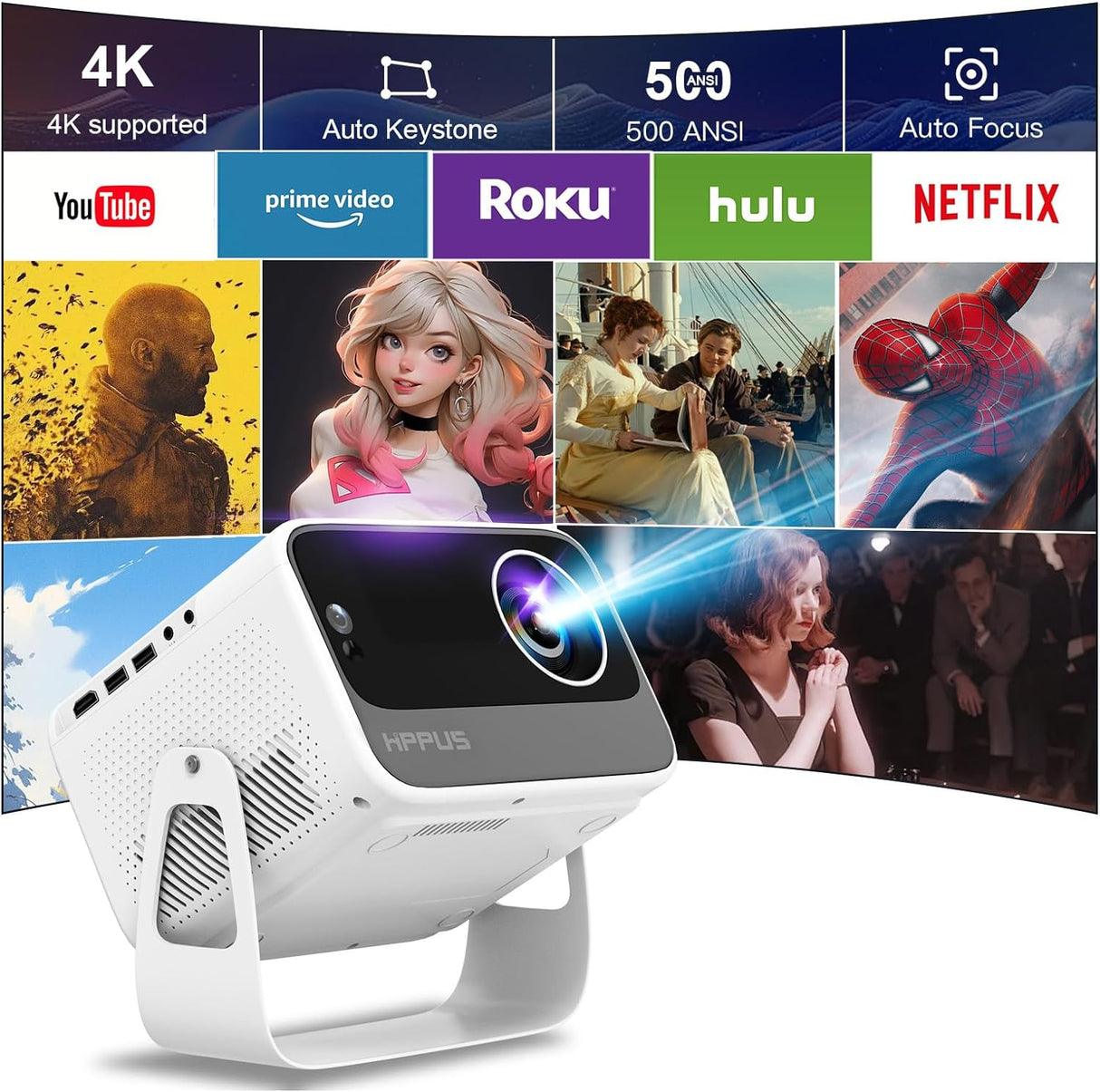 Proyector inteligente 4K con Android 9.0 ‎K10-5 HIPPUS