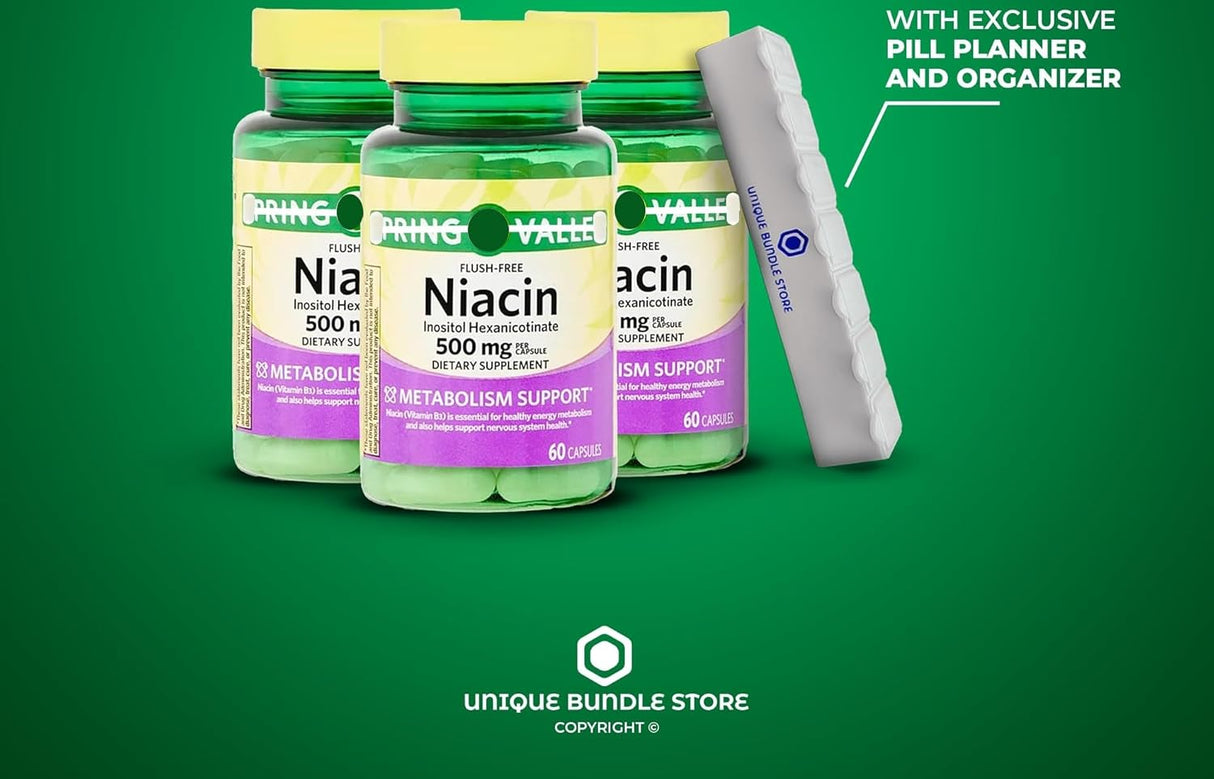 Suplemento de Niacina 500mg Sin flush, 60 cápsulas + organizador