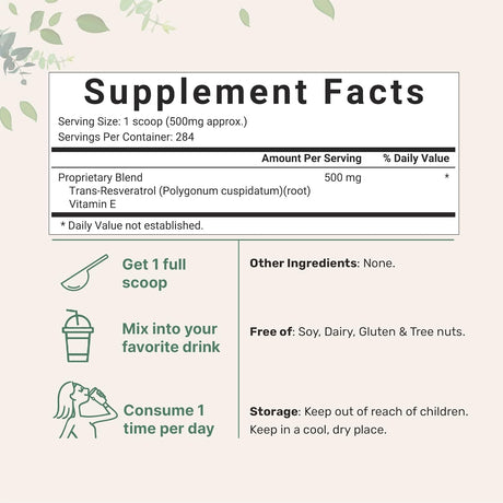 Suplemento polvo puro de trans-resveratrol con vitamina E