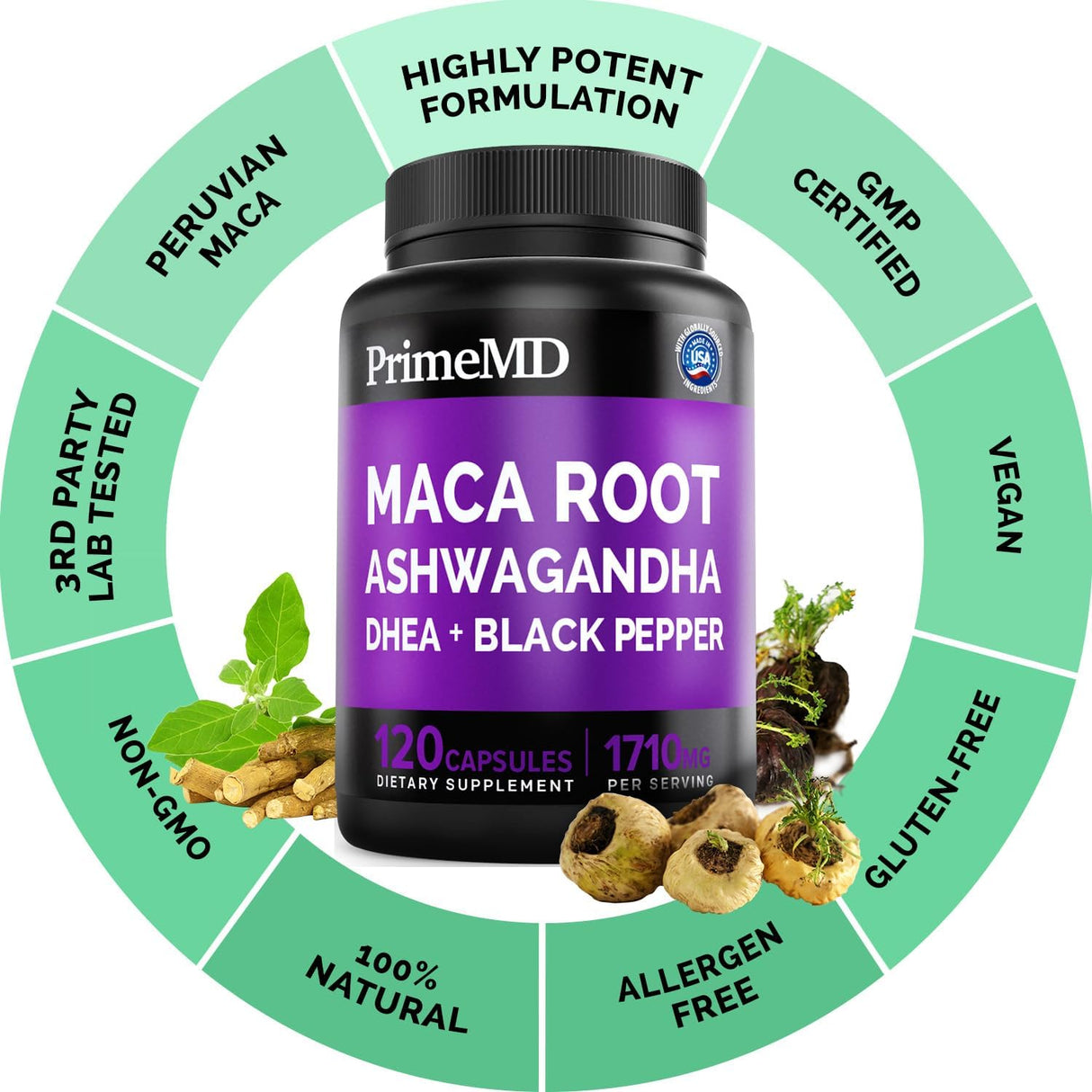 Cápsulas 6 en 1 Maca y Ashwagandha - Energía y Ánimo, 360 Uds.