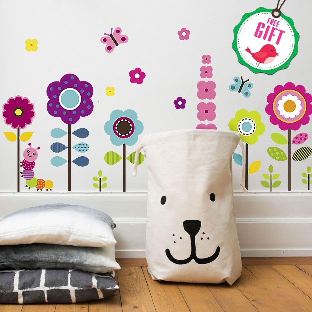 Stickers de Pared Florales para Niños - 27 Clings con Regalo