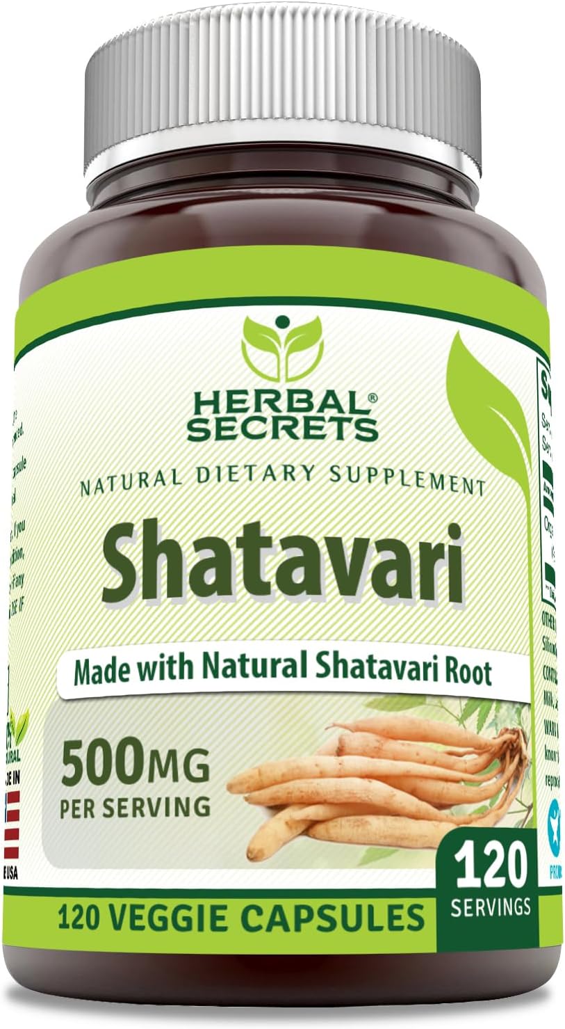 Herbal Secrets Suplemento Shatavari | 500 mg por porción | 120 cápsulas vegetales | Sin OMG | Sin gluten | Fabricado en Estados Unidos