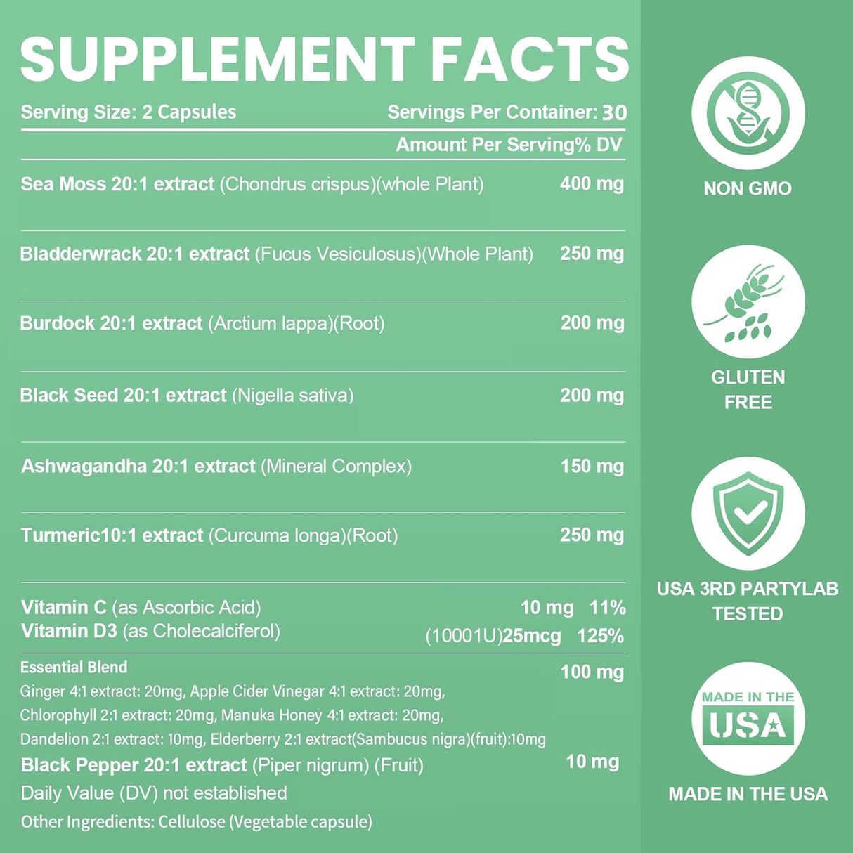 Suplemento multiminéral con Aceite de Semilla Negra, Ashwagandha, Búfalo, Turmeric y más, 60 cápsulas