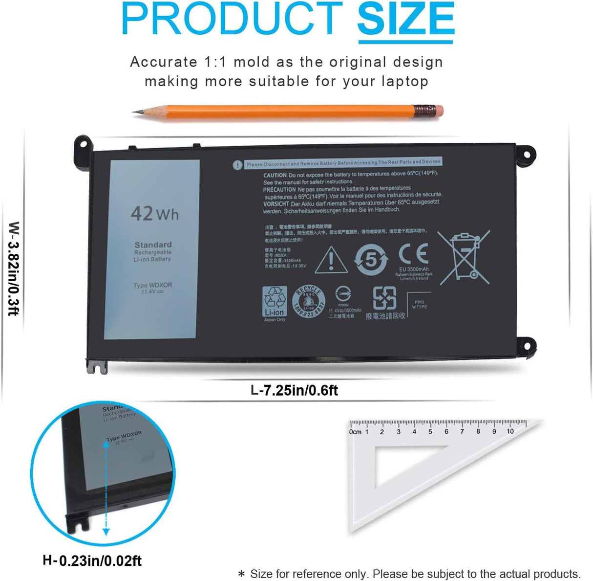 Batería WDXOR de 42 Wh de 11.4 V para Dell Inspiron 13 7375