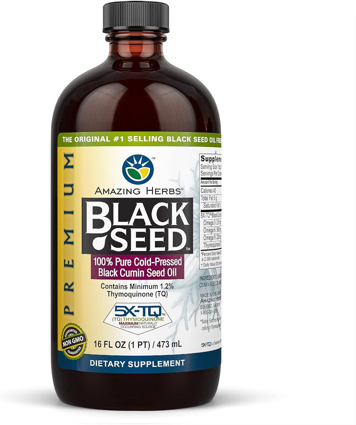 Aceite de Semilla Negra - Amazing Herbs - Salud Digestiva - 16 Fl Oz